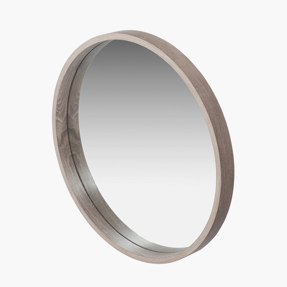 Natural Wood Veneer Slim Frame Round Wall Mirror.