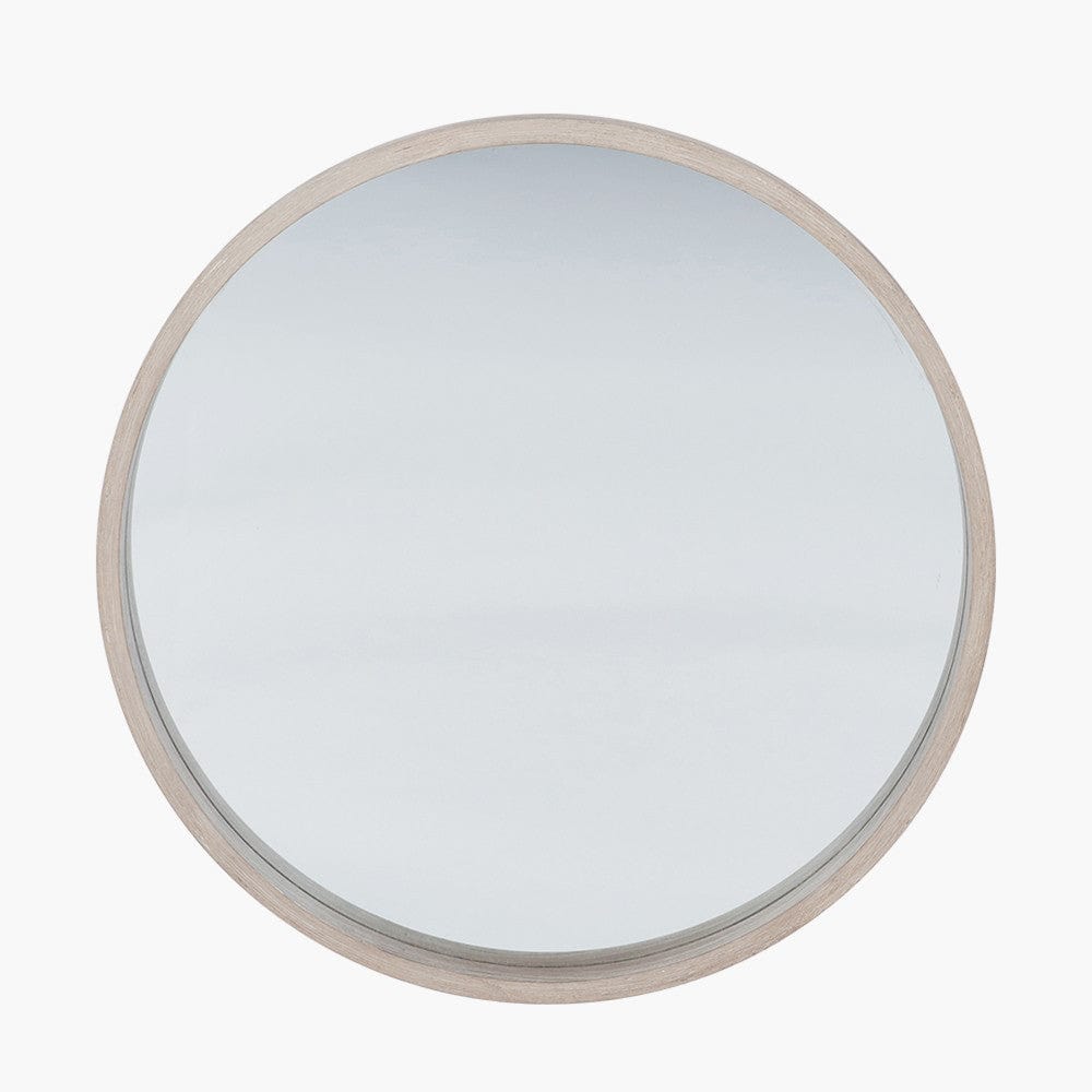 Natural Wood Veneer Slim Frame Round Wall Mirror.