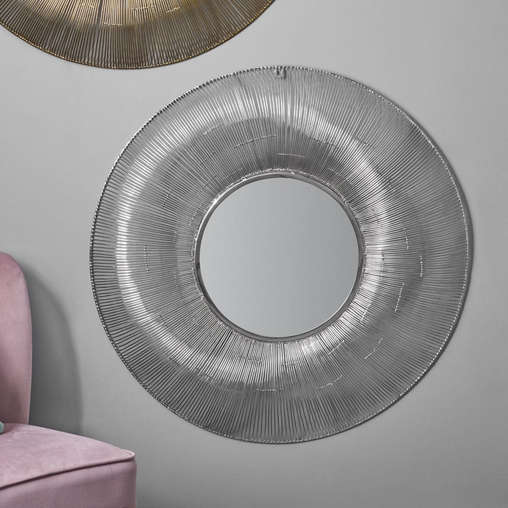Silver Metal Wire Round Wall Mirror.