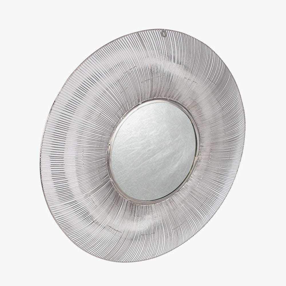 Silver Metal Wire Round Wall Mirror.