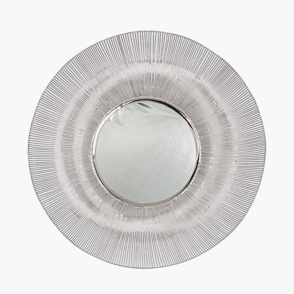 Silver Metal Wire Round Wall Mirror.