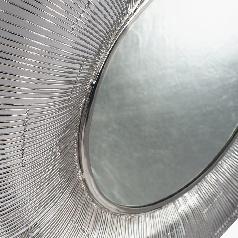 Silver Metal Wire Round Wall Mirror.