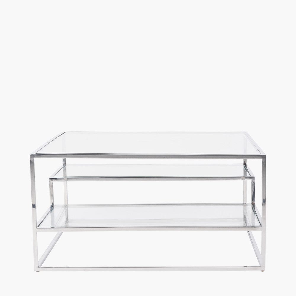 Aleandra Clear Glass and Silver Metal Coffee Table.