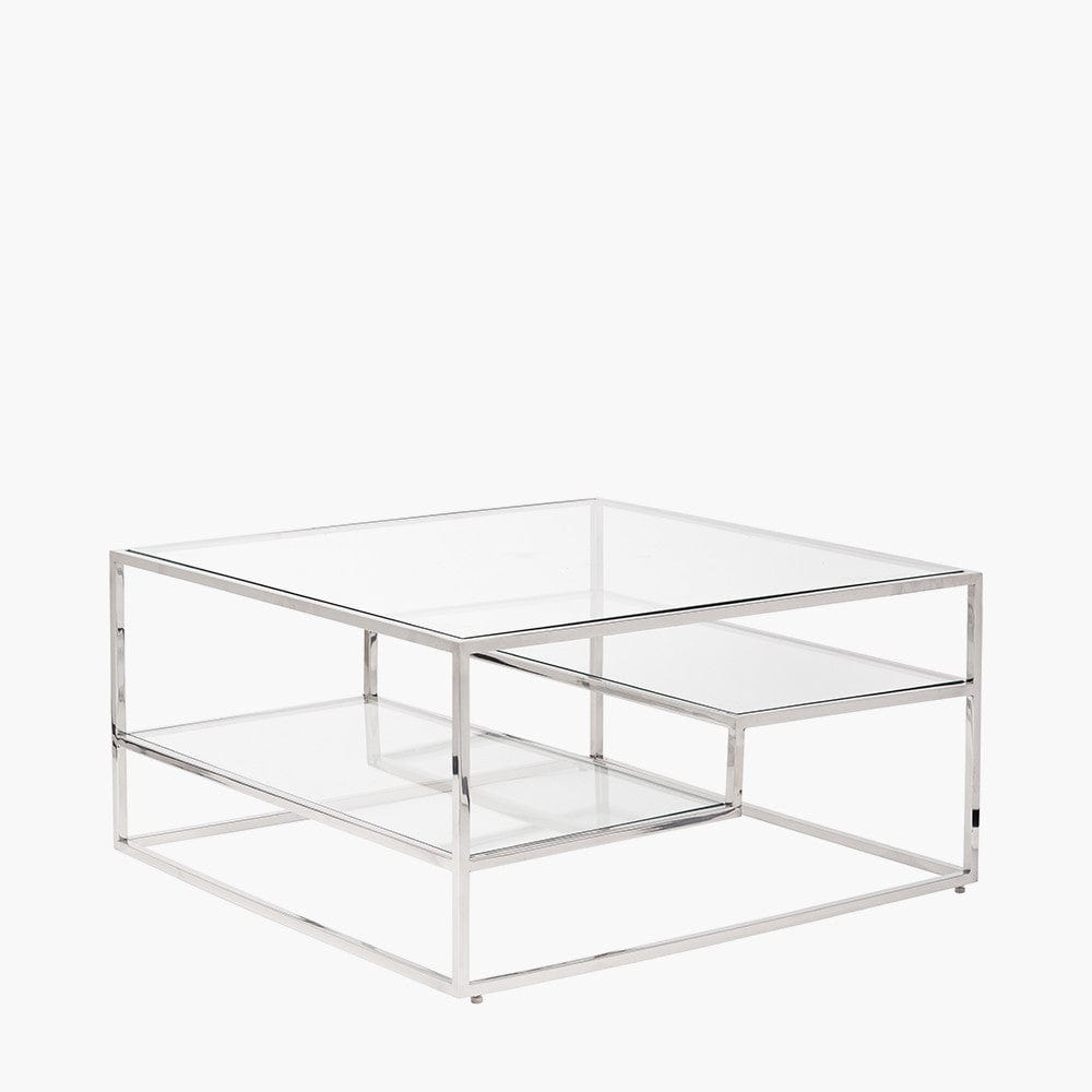 Aleandra Clear Glass and Silver Metal Coffee Table.