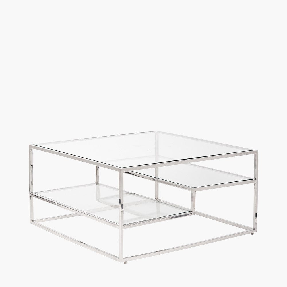 Pacific Lifestyle Outdoors Aleandra Clear Glass and Silver Metal Coffee Table House of Isabella UK