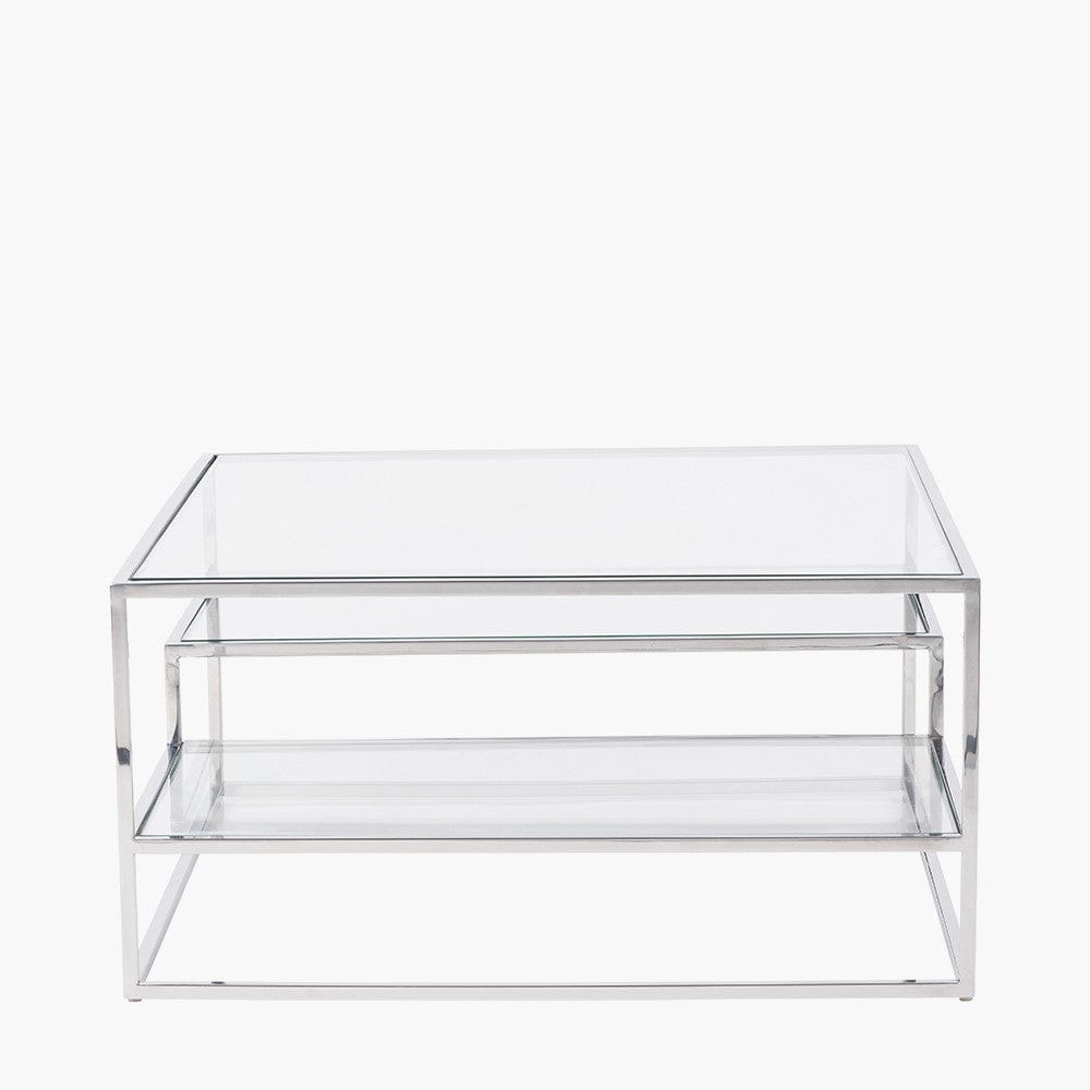 Aleandra Clear Glass and Silver Metal Coffee Table.