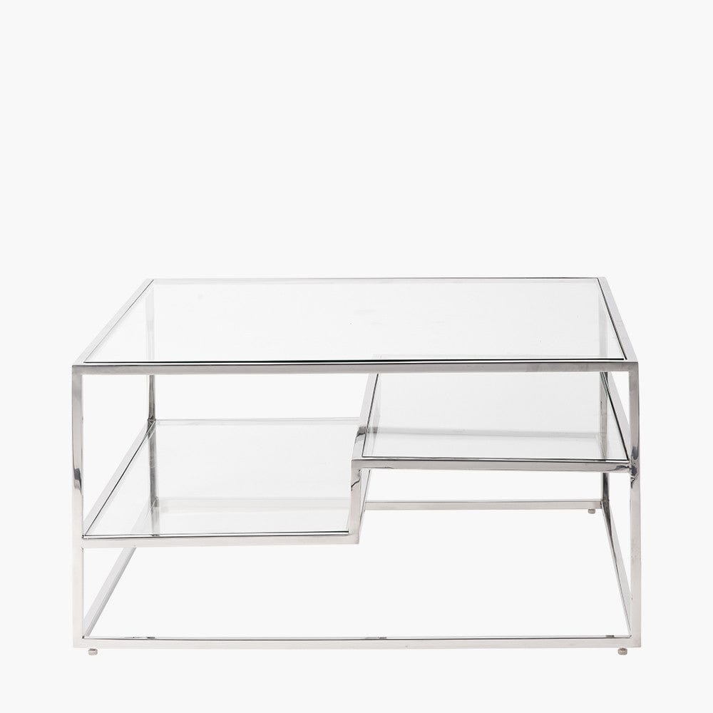 Aleandra Clear Glass and Silver Metal Coffee Table.
