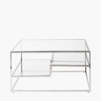 Pacific Lifestyle Outdoors Aleandra Clear Glass and Silver Metal Coffee Table House of Isabella UK