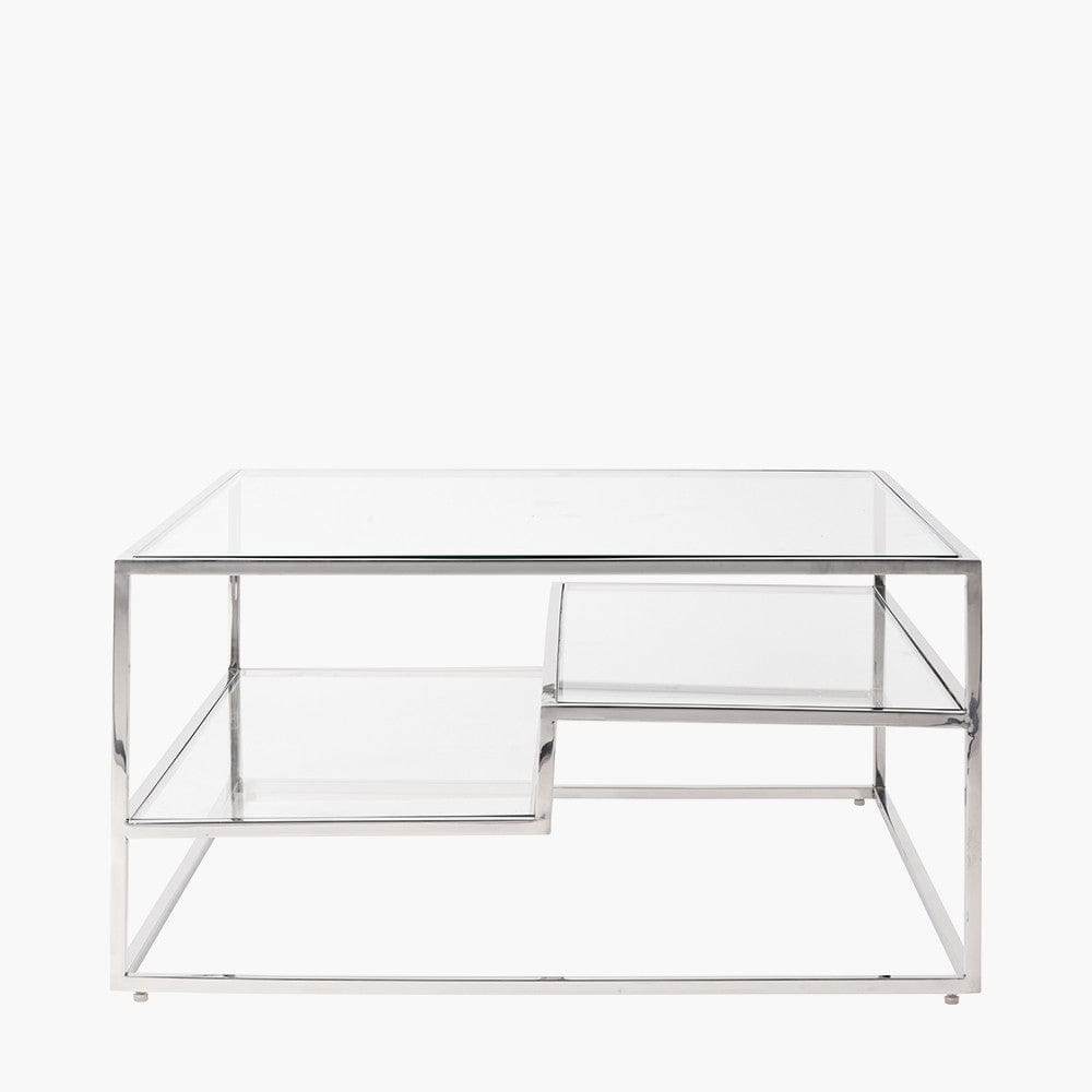 Aleandra Clear Glass and Silver Metal Coffee Table.