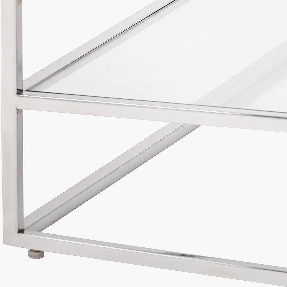 Aleandra Clear Glass and Silver Metal Coffee Table.