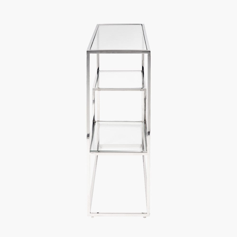 Aleandra Clear Glass and Silver Metal Console Table.