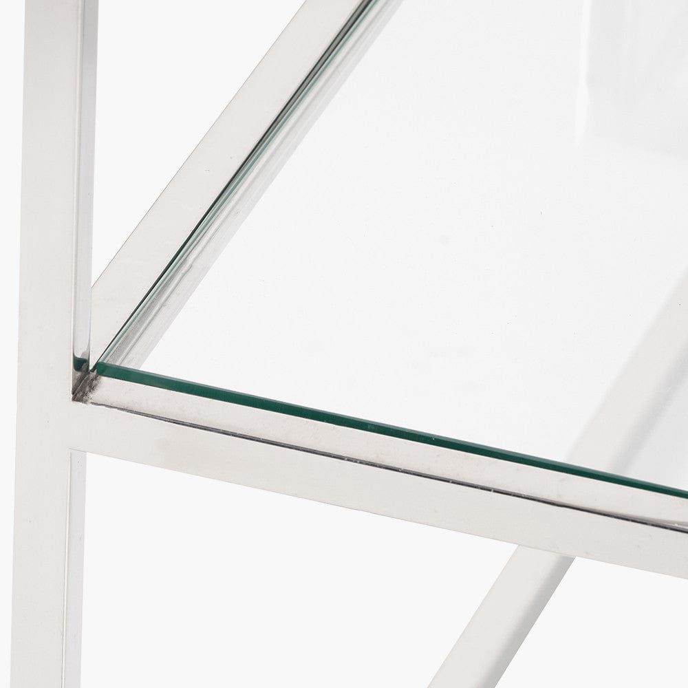 Aleandra Clear Glass and Silver Metal Console Table.