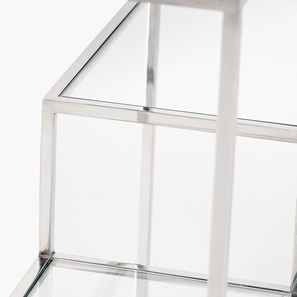 Aleandra Clear Glass and Silver Metal Console Table.