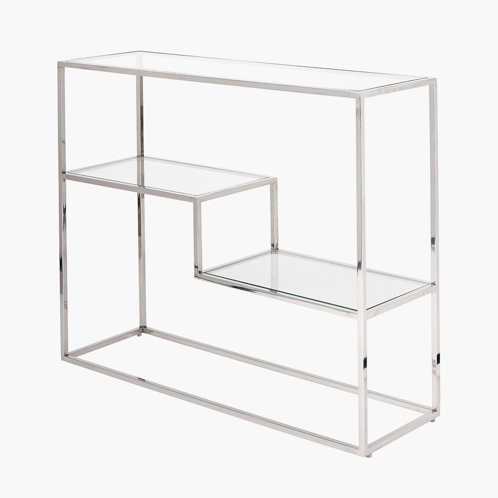 Aleandra Clear Glass and Silver Metal Console Table.