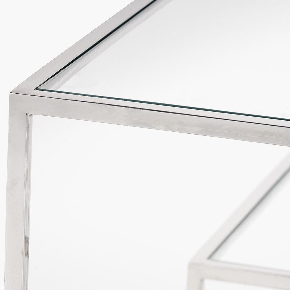 Aleandra Clear Glass and Silver Metal Console Table.