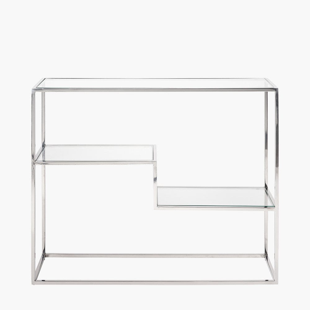 Aleandra Clear Glass and Silver Metal Console Table.