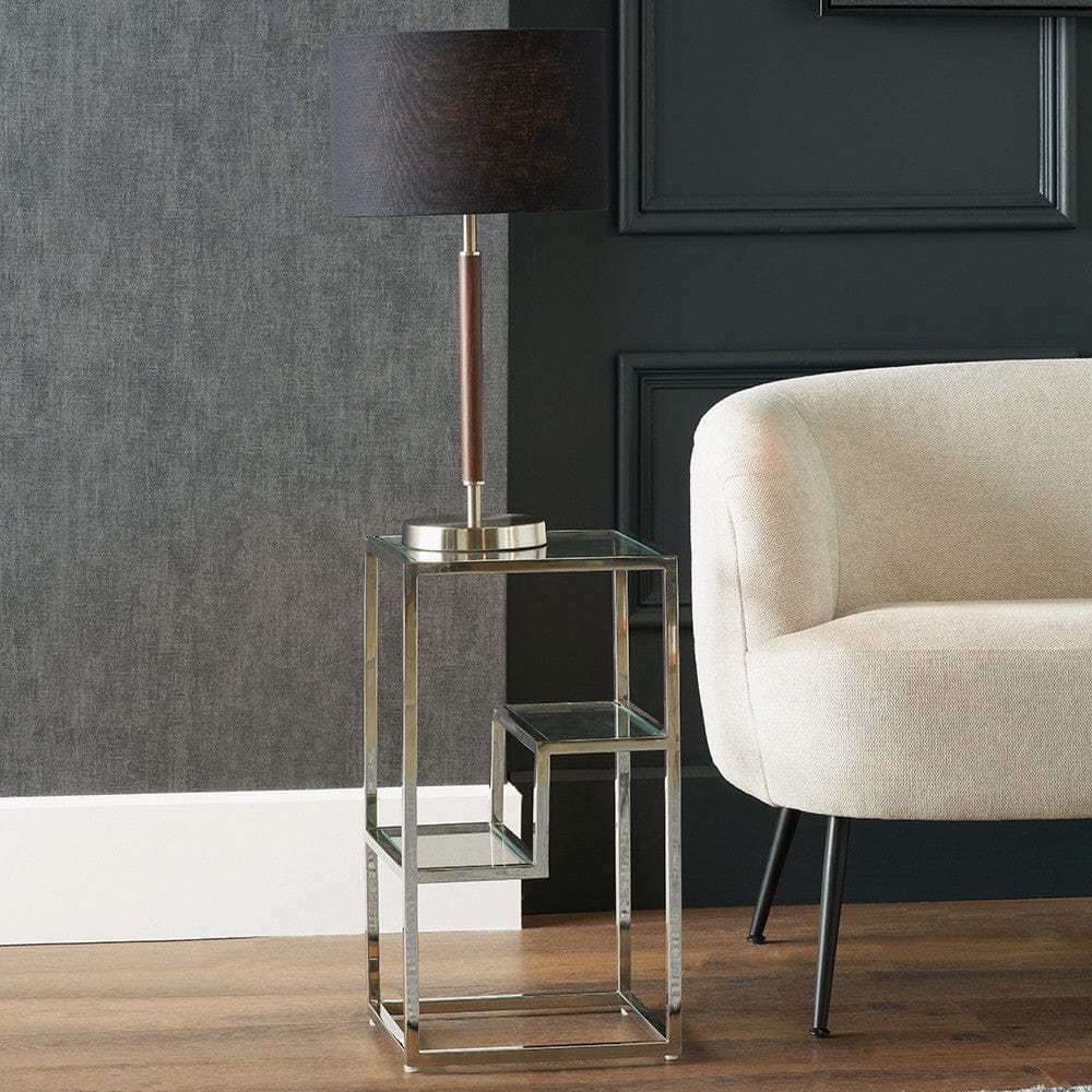 Aleandra Clear Glass and Silver Metal Side Table.