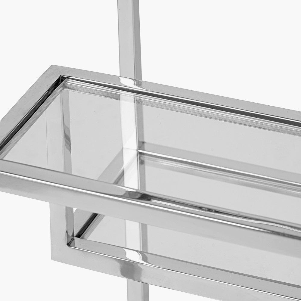 Aleandra Clear Glass and Silver Metal Side Table.