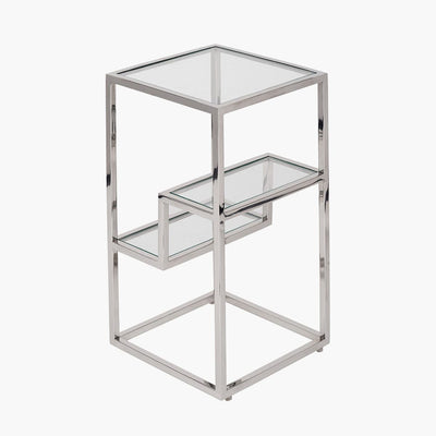 Pacific Lifestyle Outdoors Aleandra Clear Glass and Silver Metal Side Table House of Isabella UK