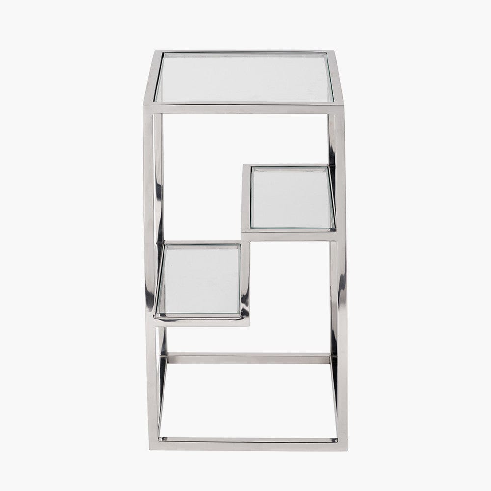 Aleandra Clear Glass and Silver Metal Side Table.