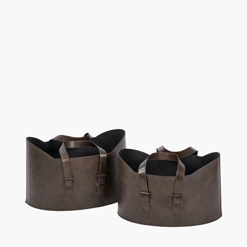 Alessio S/2 Peppercorn Leather Handled Storage.