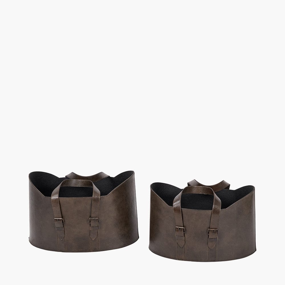 Alessio S/2 Peppercorn Leather Handled Storage.
