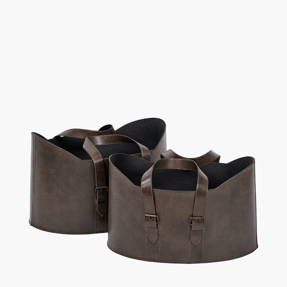 Alessio S/2 Peppercorn Leather Handled Storage.