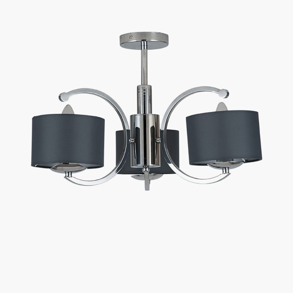 Arcadia Silver Metal Curved 3 Arm Semi Flush Pendant.