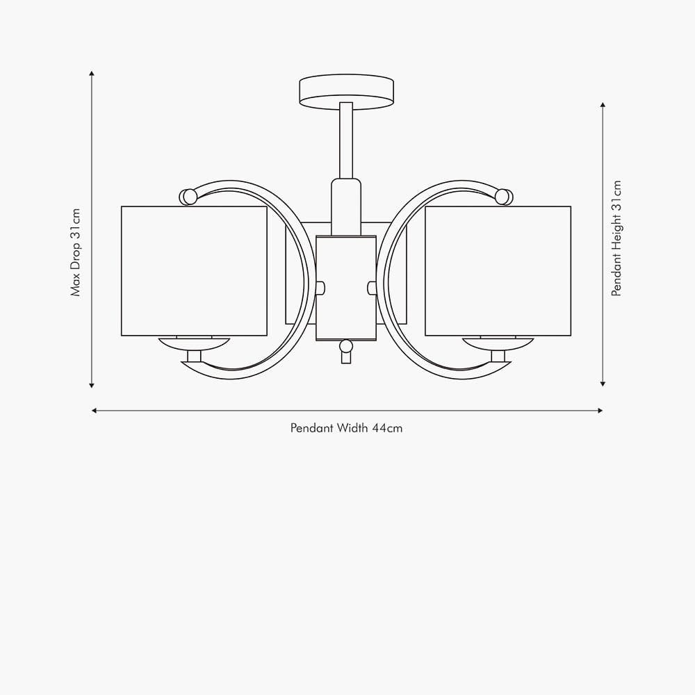 Pacific Lifestyle Outdoors Arcadia Silver Metal Curved 3 Arm Semi Flush Pendant House of Isabella UK