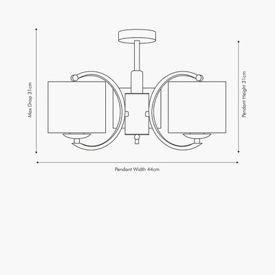 Pacific Lifestyle Outdoors Arcadia Silver Metal Curved 3 Arm Semi Flush Pendant House of Isabella UK