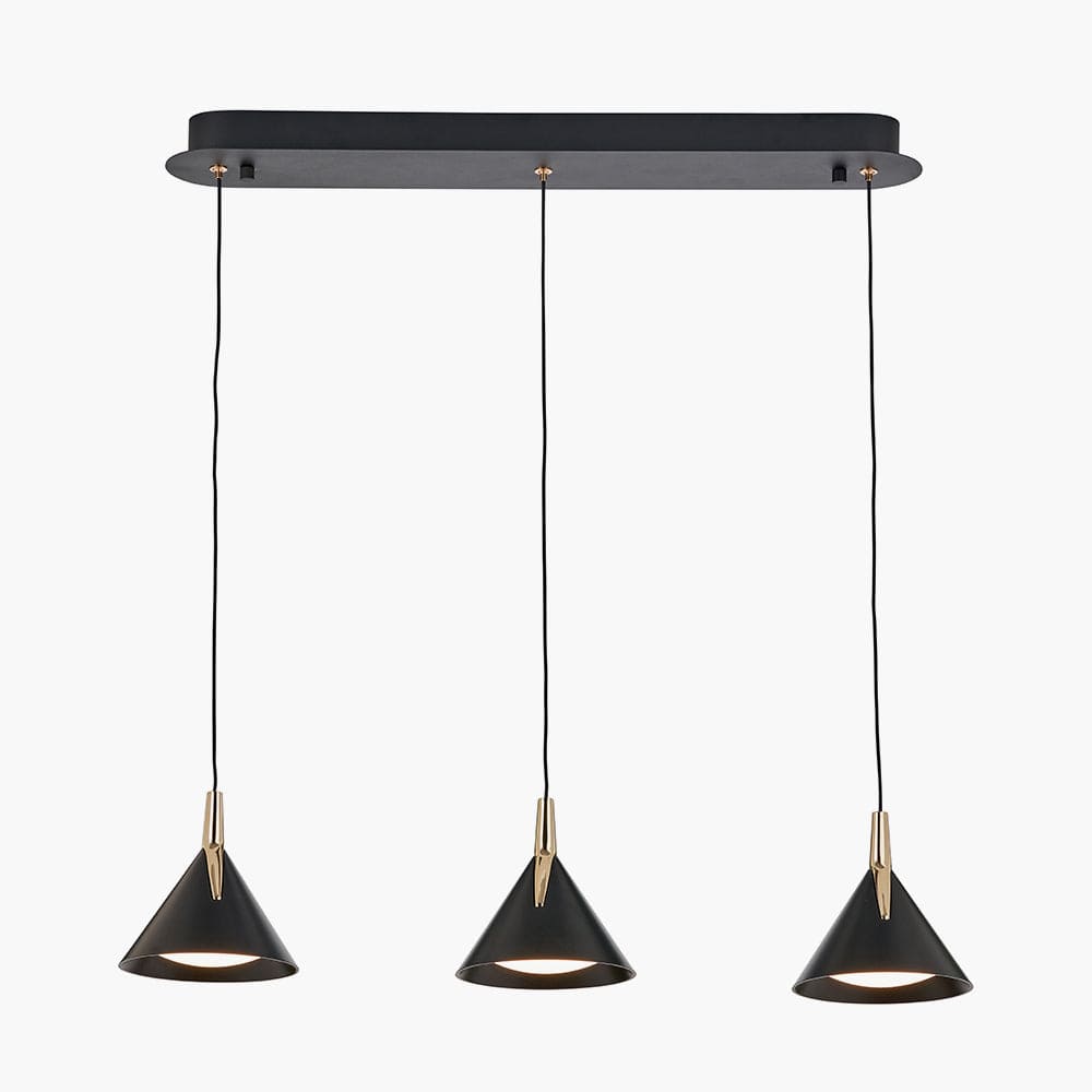 Astarion Matt Black and Gold 3 Drop LED Pendant.
