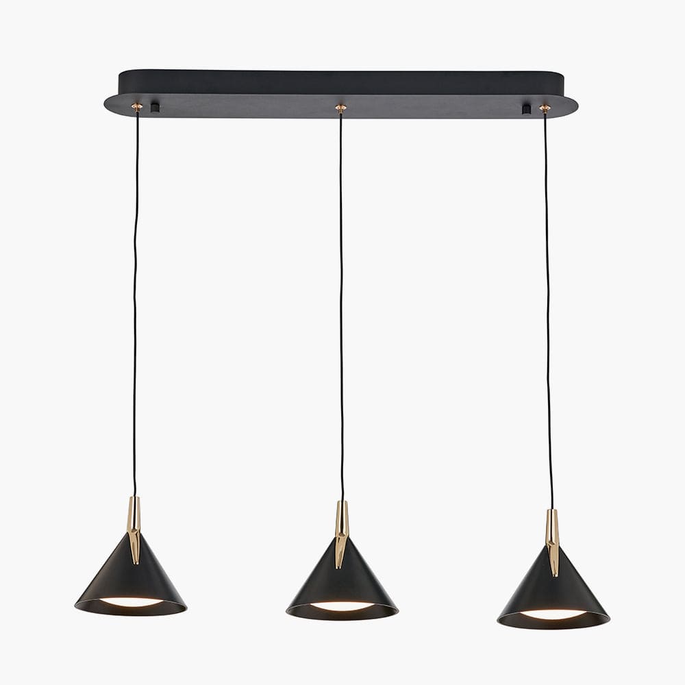 Pacific Lifestyle Outdoors Astarion Matt Black and Gold 3 Drop LED Pendant House of Isabella UK