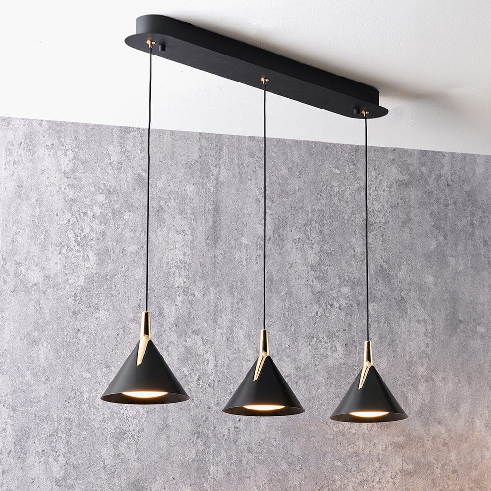 Pacific Lifestyle Outdoors Astarion Matt Black and Gold 3 Drop LED Pendant House of Isabella UK