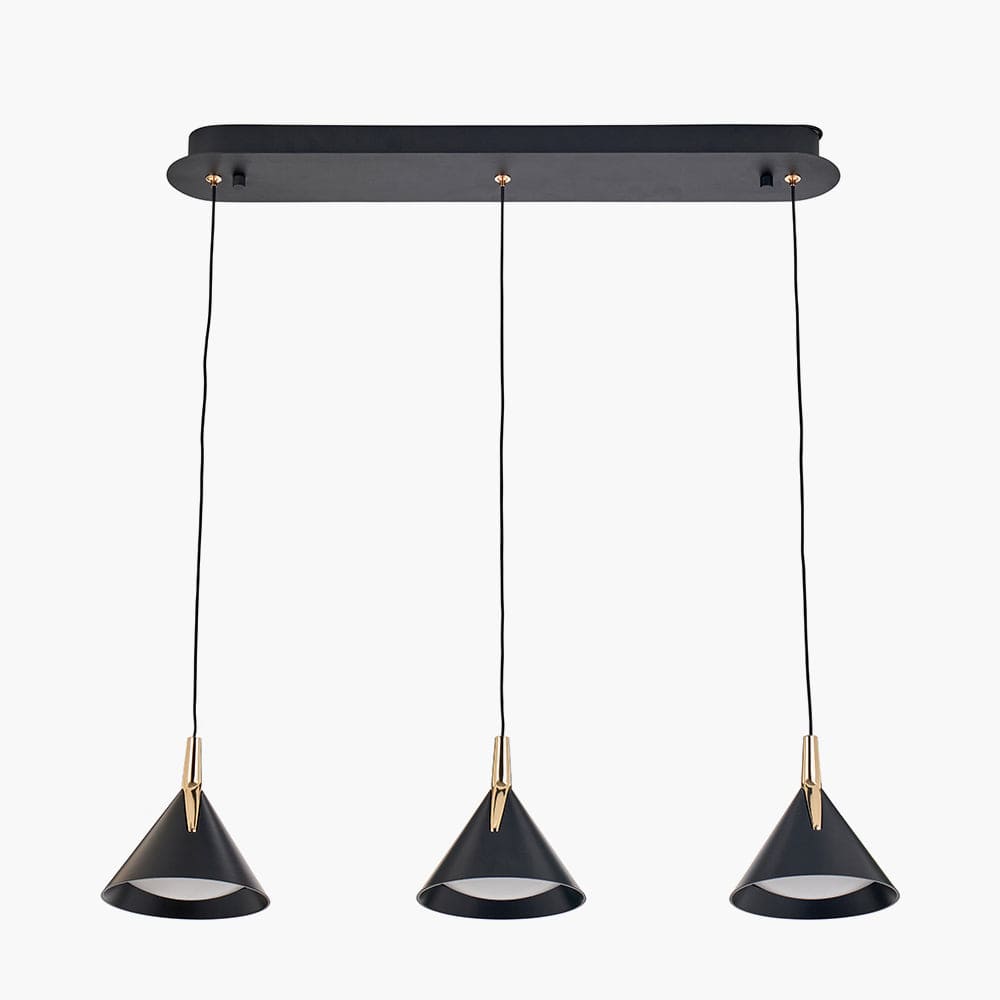 Pacific Lifestyle Outdoors Astarion Matt Black and Gold 3 Drop LED Pendant House of Isabella UK