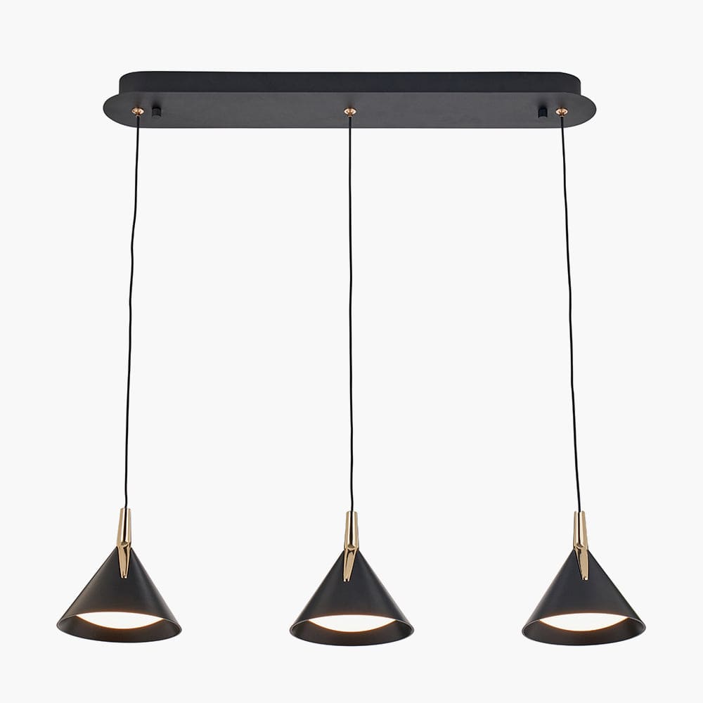 Astarion Matt Black and Gold 3 Drop LED Pendant.