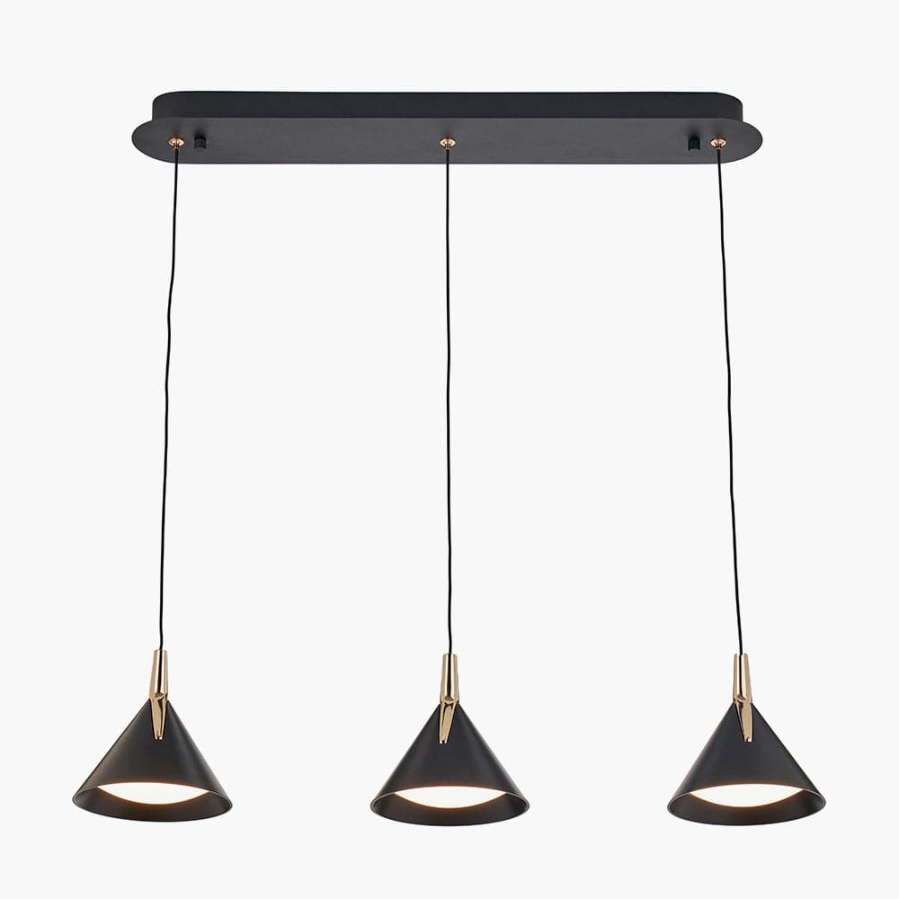 Pacific Lifestyle Outdoors Astarion Matt Black and Gold 3 Drop LED Pendant House of Isabella UK