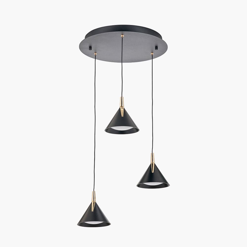 Astarion Matt Black and Gold Multi Drop LED Pendant.