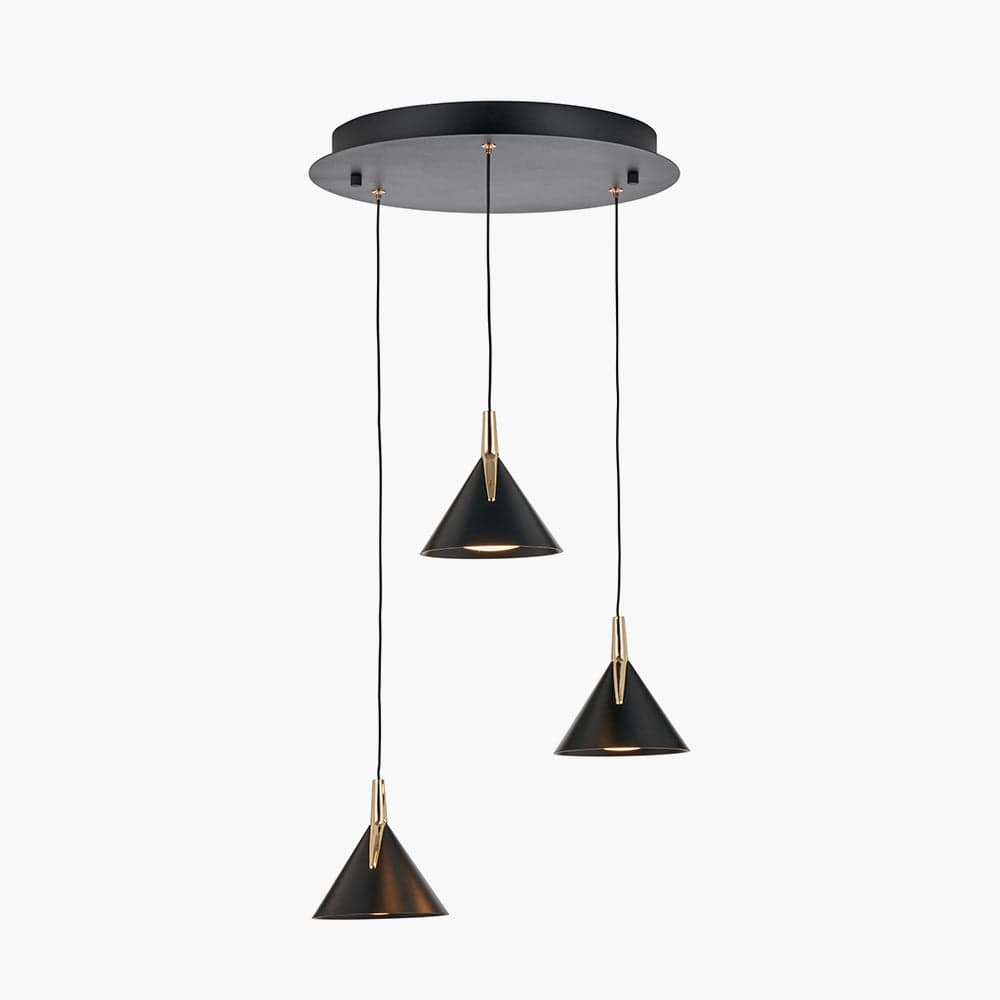 Astarion Matt Black and Gold Multi Drop LED Pendant.