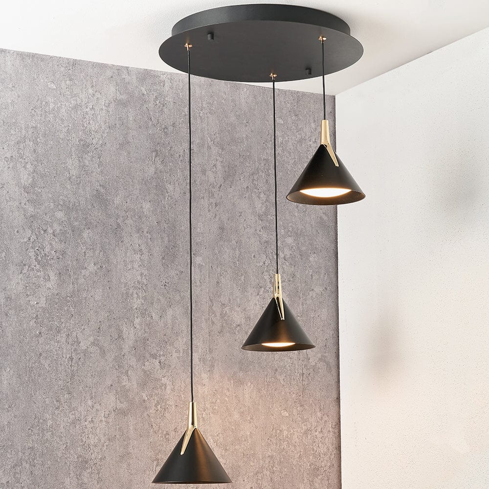 Astarion Matt Black and Gold Multi Drop LED Pendant.