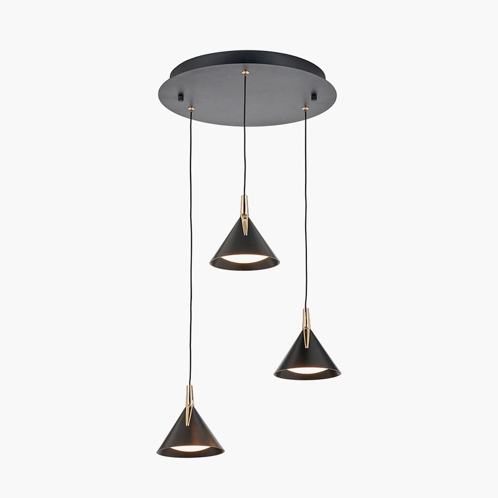 Astarion Matt Black and Gold Multi Drop LED Pendant.