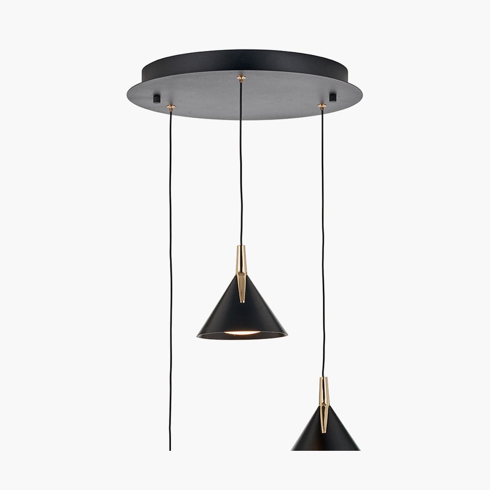 Astarion Matt Black and Gold Multi Drop LED Pendant.