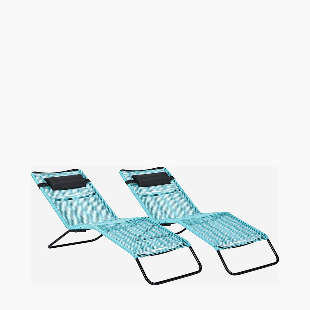 Pacific Lifestyle Outdoors Blue PU Rio Set of 2 Sun Loungers House of Isabella UK