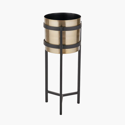 Pacific Lifestyle Outdoors Brass and Matt Black Metal Floor Planter Large House of Isabella UK