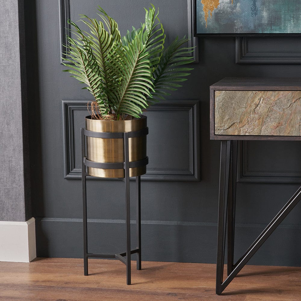 Brass and Matt Black Metal Floor Planter Large.