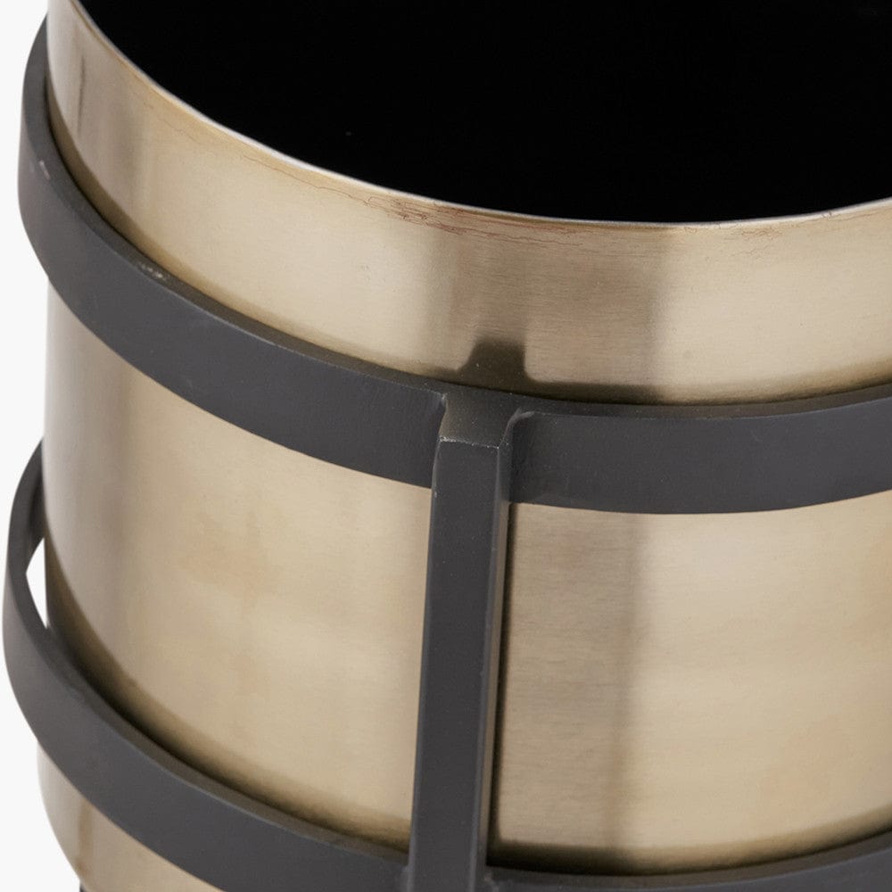 Brass and Matt Black Metal Floor Planter Large.