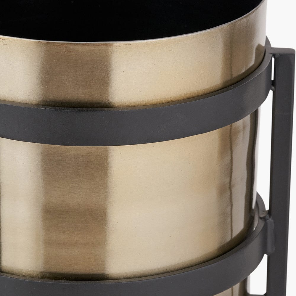 Brass and Matt Black Metal Floor Planter Large.