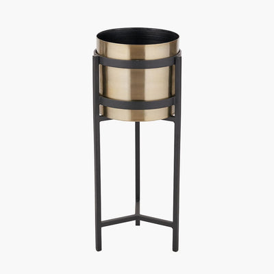 Pacific Lifestyle Outdoors Brass and Matt Black Metal Floor Planter Large House of Isabella UK