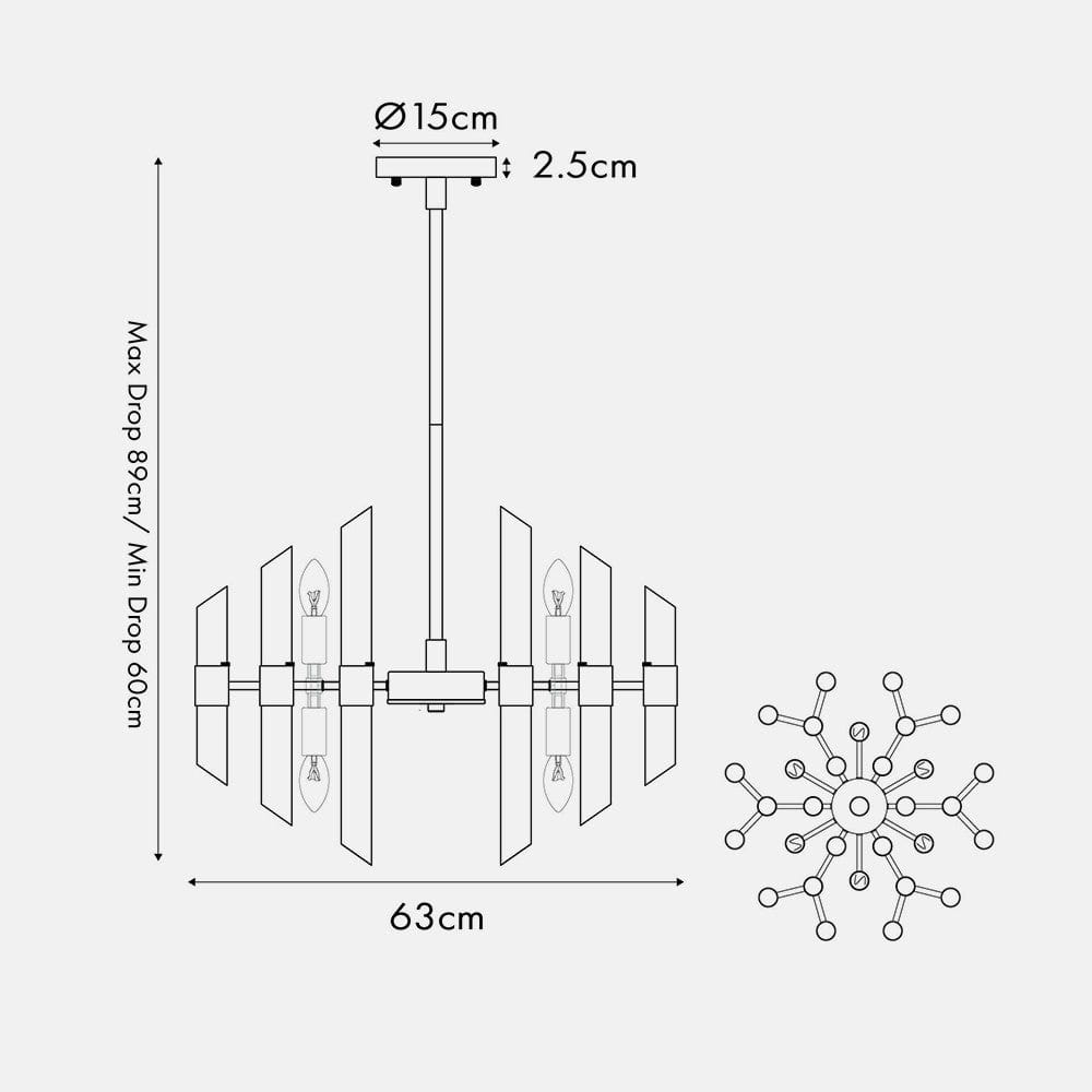 Brielle Clear Glass and Antique Brass 12 Light Pendant.