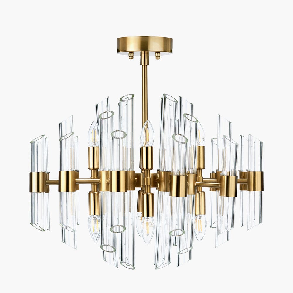 Brielle Clear Glass and Antique Brass 12 Light Pendant.