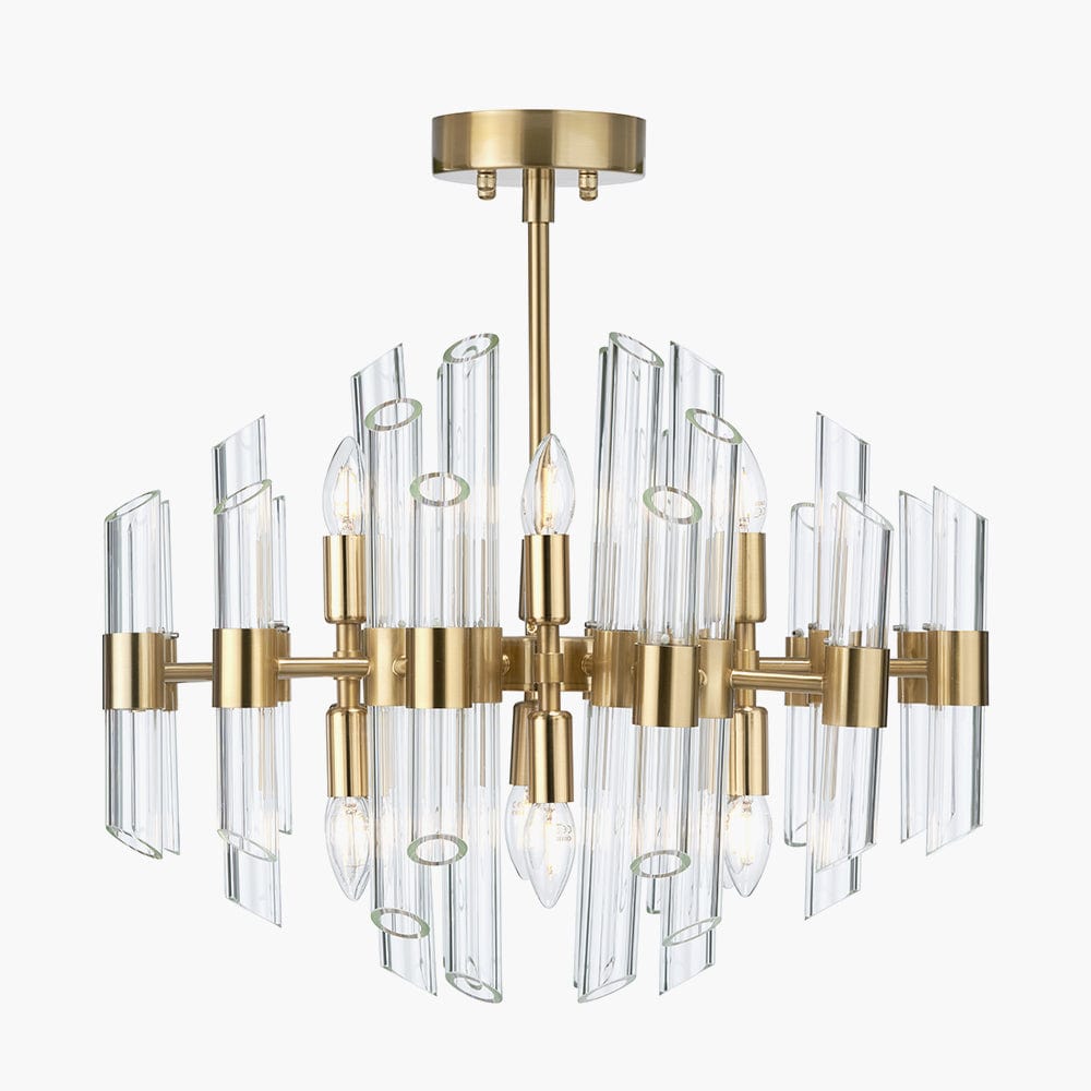 Brielle Clear Glass and Antique Brass 12 Light Pendant.